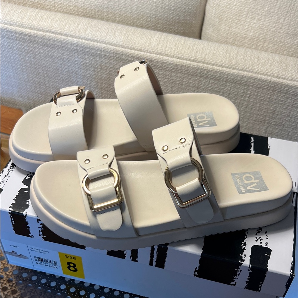DV by Dolce Vita Ivory Double-Buckle Slide Sandals